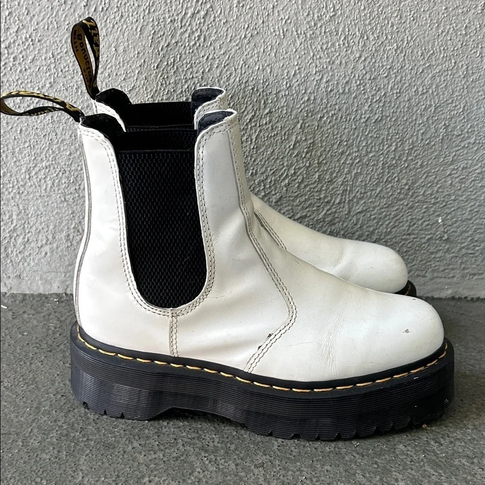 Dr. Martens 2976 Quad White Leather Platform Chelsea Boots US Size 7 Men's UK 6